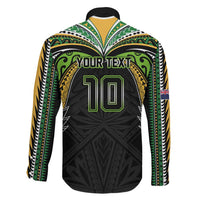 Custom Cook Islands Rugby League Family Matching Off Shoulder Short Dress and Hawaiian Shirt Tatau Tribal Motifs-Black Color LT03 - Polynesian Pride
