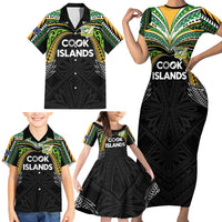 Custom Cook Islands Rugby League Family Matching Short Sleeve Bodycon Dress and Hawaiian Shirt Tatau Tribal Motifs-Black Color LT03 - Polynesian Pride