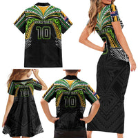 Custom Cook Islands Rugby League Family Matching Short Sleeve Bodycon Dress and Hawaiian Shirt Tatau Tribal Motifs-Black Color LT03 - Polynesian Pride