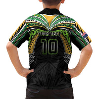 Custom Cook Islands Rugby League Family Matching Tank Maxi Dress and Hawaiian Shirt Tatau Tribal Motifs-Black Color LT03 - Polynesian Pride