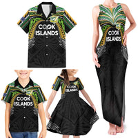 Custom Cook Islands Rugby League Family Matching Tank Maxi Dress and Hawaiian Shirt Tatau Tribal Motifs-Black Color LT03 - Polynesian Pride