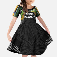 Custom Cook Islands Rugby League Kid Short Sleeve Dress Tatau Tribal Motifs-Black Color LT03 KID Black - Polynesian Pride