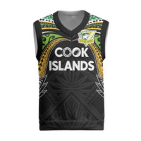 Custom Cook Islands Rugby League Christmas Knitted V-Neck Vest Tatau Tribal Motifs-Black Color LT03 Black - Polynesian Pride