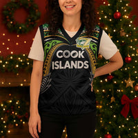 Custom Cook Islands Rugby League Christmas Knitted V-Neck Vest Tatau Tribal Motifs-Black Color LT03 - Polynesian Pride
