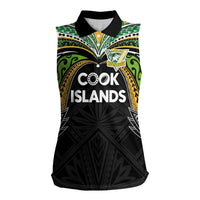 Custom Cook Islands Rugby League Women Sleeveless Polo Shirt Tatau Tribal Motifs-Black Color LT03 Female Black - Polynesian Pride