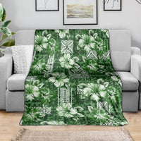 Hawaiian Quilt Pattern Blanket Hibiscus and Tribal Element Vintage Green Vibe LT03 - Polynesian Pride