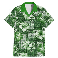 Hawaiian Quilt Pattern Family Matching Mermaid Dress and Hawaiian Shirt Hibiscus and Tribal Element Vintage Green Vibe LT03 Dad's Shirt - Short Sleeve Green - Polynesian Pride