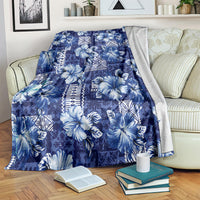 Hawaiian Quilt Pattern Blanket Hibiscus and Tribal Element Vintage Blue Vibe LT03 Blue - Polynesian Pride