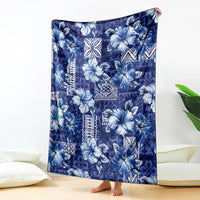 Hawaiian Quilt Pattern Blanket Hibiscus and Tribal Element Vintage Blue Vibe LT03 - Polynesian Pride