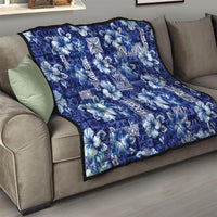 Hawaiian Quilt Pattern Quilt Hibiscus and Tribal Element Vintage Blue Vibe LT03 - Polynesian Pride