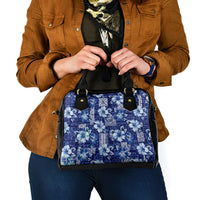 Hawaiian Quilt Pattern Shoulder Handbag Hibiscus and Tribal Element Vintage Blue Vibe LT03 - Polynesian Pride