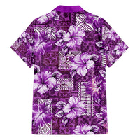 Hawaiian Quilt Pattern Family Matching Off Shoulder Maxi Dress and Hawaiian Shirt Hibiscus and Tribal Element Vintage Purple Vibe LT03 - Polynesian Pride