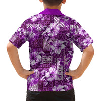 Hawaiian Quilt Pattern Family Matching Tank Maxi Dress and Hawaiian Shirt Hibiscus and Tribal Element Vintage Purple Vibe LT03 - Polynesian Pride