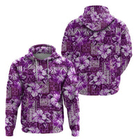 Hawaiian Quilt Pattern Zip Hoodie Hibiscus and Tribal Element Vintage Purple Vibe LT03 - Polynesian Pride