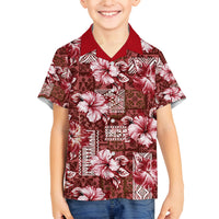 Hawaiian Quilt Pattern Family Matching Summer Maxi Dress and Hawaiian Shirt Hibiscus and Tribal Element Vintage Red Vibe LT03 Son's Shirt Red - Polynesian Pride