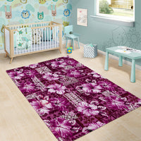 Hawaiian Quilt Pattern Area Rug Hibiscus and Tribal Element Vintage Pink Vibe LT03 - Polynesian Pride