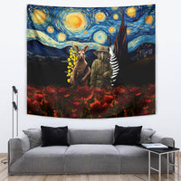 New Zealand and Australia ANZAC Day Tapestry Kiwi Bird and Kangaroo Soldier Starry Night Style LT03 Black - Polynesian Pride