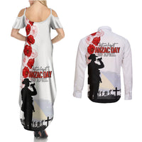 Tokelau ANZAC Day Couples Matching Summer Maxi Dress and Long Sleeve Button Shirt Lest We Forget Red Poppy Flowers and Soldier LT03 - Polynesian Pride