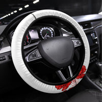 Tokelau ANZAC Day Steering Wheel Cover Lest We Forget Red Poppy Flowers and Soldier LT03 Universal Fit White - Polynesian Pride