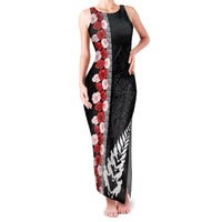 New Zealand ANZAC Day Family Matching Tank Maxi Dress and Hawaiian Shirt Soldier Silver Fern with Red Poppies Flower Maori Style LT03 Mom's Dress Black - Polynesian Pride