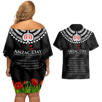 New Zealand ANZAC Day Couples Matching Off Shoulder Short Dress and Hawaiian Shirt Lest We Forget Haka Dance Respect LT03 - Polynesian Pride