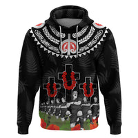 New Zealand ANZAC Day Zip Hoodie Lest We Forget Haka Dance Respect LT03 Pullover Hoodie Black - Polynesian Pride