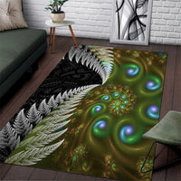 New Zealand Area Rug Koru Abstract Art and Silver Fern Maori Pattern LT03 Green - Polynesian Pride