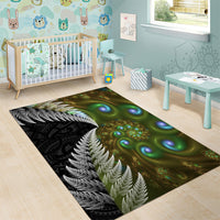 New Zealand Area Rug Koru Abstract Art and Silver Fern Maori Pattern LT03 - Polynesian Pride