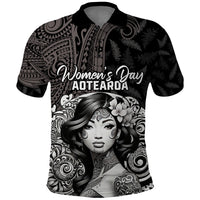 Custom New Zealand Women's Day Polo Shirt Maori Tribal Girl and Silver Fern Pattern LT03 Black - Polynesian Pride