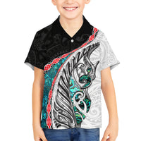 New Zealand Family Matching Tank Maxi Dress and Hawaiian Shirt Manaia Fern and Koru Maori Pattern LT03 Son's Shirt Black - Polynesian Pride