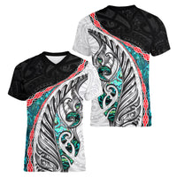 New Zealand Women V Neck T Shirt Manaia Fern and Koru Maori Pattern LT03 - Polynesian Pride