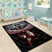 New Zealand Maori Girl Area Rug Silver Fern and Koru Pattern