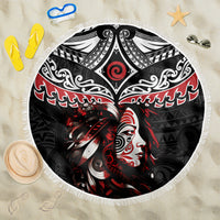 New Zealand Maori Girl Beach Blanket Silver Fern and Koru Pattern LT03 One Size 150cm Black - Polynesian Pride