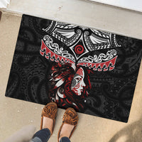 New Zealand Maori Girl Rubber Doormat Silver Fern and Koru Pattern