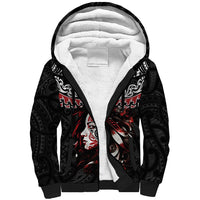 New Zealand Maori Girl Sherpa Hoodie Silver Fern and Koru Pattern LT03 Unisex Black - Polynesian Pride
