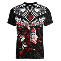 New Zealand Maori Girl Women V Neck T Shirt Silver Fern and Koru Pattern LT03 - Polynesian Pride