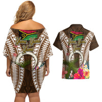 Vanuatu Selebretem 44th Indipendens Dei Couples Matching Off Shoulder Short Dress and Hawaiian Shirt Yumi Pig Tusk and Namele Fern