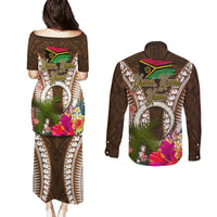 Vanuatu Selebretem 44th Indipendens Dei Couples Matching Puletasi and Long Sleeve Button Shirt Yumi Pig Tusk and Namele Fern