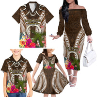 Vanuatu Selebretem 44th Indipendens Dei Family Matching Off The Shoulder Long Sleeve Dress and Hawaiian Shirt Yumi Pig Tusk and Namele Fern LT03 - Polynesian Pride