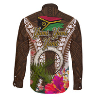 Vanuatu Selebretem 44th Indipendens Dei Family Matching Off The Shoulder Long Sleeve Dress and Hawaiian Shirt Yumi Pig Tusk and Namele Fern LT03 - Polynesian Pride