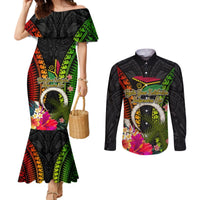 Vanuatu Independence Day Couples Matching Mermaid Dress and Long Sleeve Button Shirt Tugeta Yumi Selebretem Indipendens Dei LT03 Black - Polynesian Pride