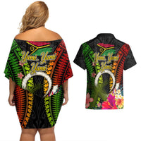 Vanuatu Independence Day Couples Matching Off Shoulder Short Dress and Hawaiian Shirt Tugeta Yumi Selebretem Indipendens Dei LT03 - Polynesian Pride