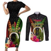 Vanuatu Independence Day Couples Matching Short Sleeve Bodycon Dress and Long Sleeve Button Shirt Tugeta Yumi Selebretem Indipendens Dei
