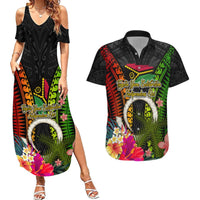 Vanuatu Independence Day Couples Matching Summer Maxi Dress and Hawaiian Shirt Tugeta Yumi Selebretem Indipendens Dei LT03 Black - Polynesian Pride