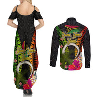 Vanuatu Independence Day Couples Matching Summer Maxi Dress and Long Sleeve Button Shirt Tugeta Yumi Selebretem Indipendens Dei LT03 - Polynesian Pride