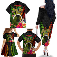 Vanuatu Independence Day Family Matching Off The Shoulder Long Sleeve Dress and Hawaiian Shirt Tugeta Yumi Selebretem Indipendens Dei LT03 - Polynesian Pride