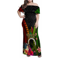 Vanuatu Independence Day Family Matching Off Shoulder Maxi Dress and Hawaiian Shirt Tugeta Yumi Selebretem Indipendens Dei LT03 Mom's Dress Black - Polynesian Pride