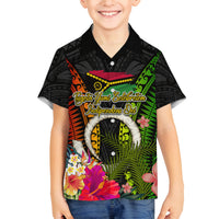 Vanuatu Independence Day Family Matching Off Shoulder Maxi Dress and Hawaiian Shirt Tugeta Yumi Selebretem Indipendens Dei LT03 Son's Shirt Black - Polynesian Pride