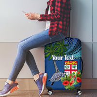 Personalised Fiji Independence Day Luggage Cover Fijian Coat of Arms Palm and Hibiscus Tapa Pattern LT03 - Polynesian Pride