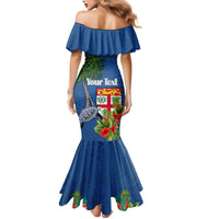 Personalised Fiji Independence Day Mermaid Dress Fijian Coat of Arms Palm and Hibiscus Tapa Pattern LT03 - Polynesian Pride